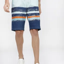 HIGHLANDER Men Blue Striped Printed Slim Fit Regular Shorts-picture-38