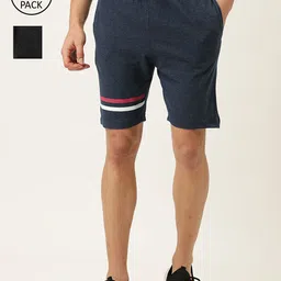 Urban Dog Men Pack Of 2 Blue & Black Cotton Regular Shorts-image-9