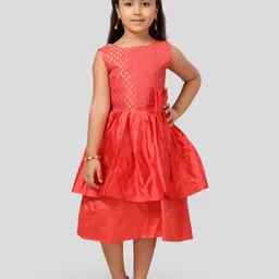 BAESD Girls Ethnic Printed Silk Layered Fit & Flare Dress-picture-3