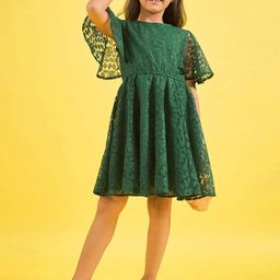 Stylo Bug Self Design Flared Sleeve Round Neck Lace Fit & Flare Dress-35