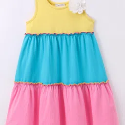 CrayonFlakes Girls Colourblocked Layered Cotton A-Line Dress-27