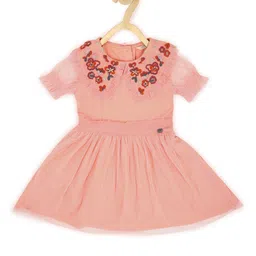Peter England Floral Embroidered Yoke Design Peter Pan Collar Smocked Fit & Flare Dress-picture-51