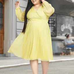 wild U Plus Size V-Neck Glitter Net Fit & Flare Dress-picture-25