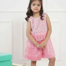 HOITY MOPPET Girls Self Design Round Neck Sleeveless Silk Fit and Flare Dress-image-25