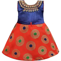 Wish Karo Ethnic Motifs Printed Embellished Silk Fit & Flare Dress-picture-18