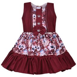Wish Karo Girls Floral Printed Bow Satin Fit & Flare Dress-picture-16