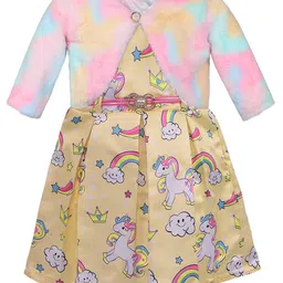 Wish Karo Girls Conversational Printed Satin Fit & Flare Dress With Jacket-image-93