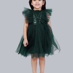 Bella Moda Girls Embellished Flutter Sleeves Sequined Fit & Flare Dress-picture-11