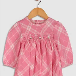 BAESD Girls Checked Embroidered Round Neck Cotton Fit & Flare Dress-image-41