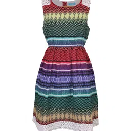 Miyo Girls Multi Coloured Printed Fit and Flare Dress-image-9