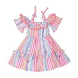 Nino Bambino Girls Multicoloured Striped Fit and Flare Dress-picture-30