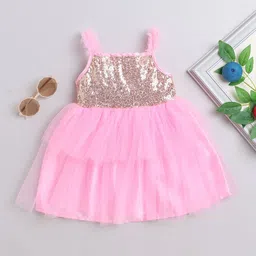 MANY FROCKS & Girls Shoulder Straps Embellished Net Fit & Flare Dress-picture-1