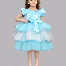 Pink Chick Girls Flutter Sleeve Layered Net Fit & Flare Dress-picture-8