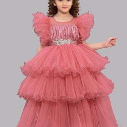 Pink Chick Girls Flutter Sleeve Layered Net Fit & Flare Dress-picture-14