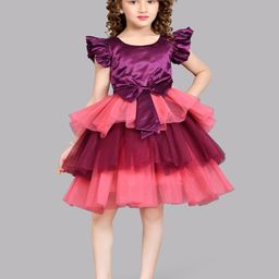 Pink Chick Flutter Sleeve Layered Net Fit & Flare Dress-picture-3