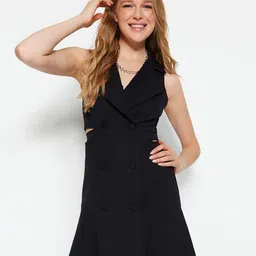 Trendyol Cut-Out Detail V-Neck Fit & Flare Dress-image-60