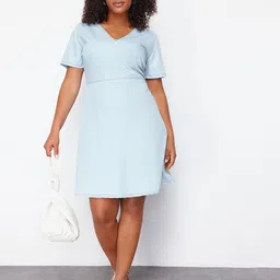 Trendyol V-Neck Short Sleeves Cotton Fit & Flare Dress-picture-47