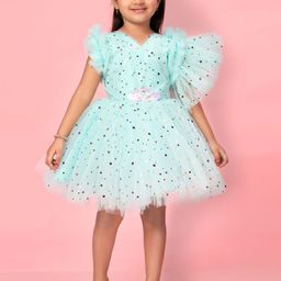 BAESD Girls Embellished V-Neck Flutter Sleeve Gathers Fit & Flare Dress-image-40
