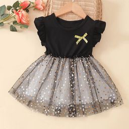 BAESD Girls Embellished Flutter Sleeve Net Fit & Flare Dress-15