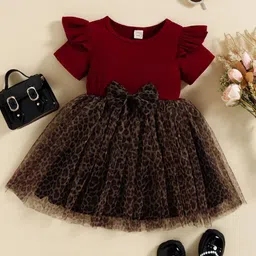 BAESD Girls Floral Puff Sleeves Net Fit & Flare Dress-27