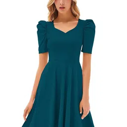 ODETTE Sweetheart Neck Puff Sleeve Acrylic Fit & Flare Dress-image-55