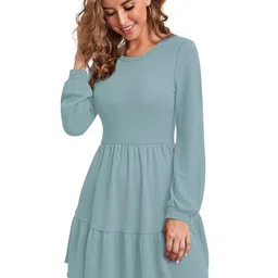 ODETTE Puff Sleeve Acrylic Fit & Flare Dress-image-93