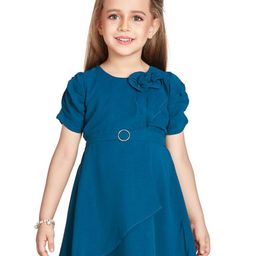 Peppermint Girls Self Designed Puff Sleeves Bow Detailed Fit & Flare Dress-picture-16