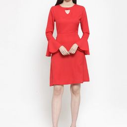 Purple State Keyhole Neck Flared Bell Sleeve Fit & Flare Dress-picture-17