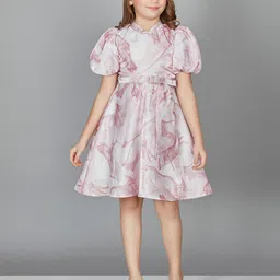Peppermint Mandarin Collar Floral Printed Short Puff Sleeve Fit & Flare Dress-picture-34