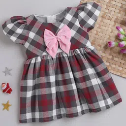 MANY FROCKS & Girls Checked Puff Sleeve Fit & Flare Dress-image-92