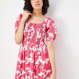 max Floral Printed Square Neck Cotton Puff Sleeve Fit & Flare Dress-image-33