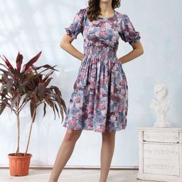BAESD Floral Printed Puff Sleeves Fit & Flare Dress-image-22