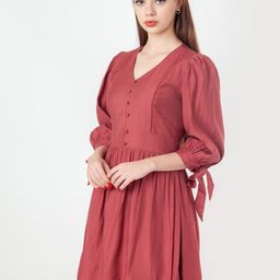 Zink London Women Rust Puff Sleeves Mini Fit & Flare Dress-picture-38