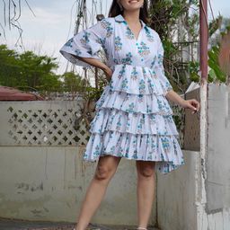 The Kapas Floral Printed Layered Cotton Fit & Flare Dress-picture-50