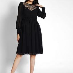 250 DESIGNS Puff Sleeves Embroidered Fit & Flare Dress-image-95