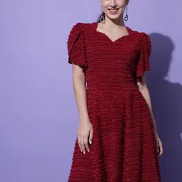 Slenor Puff Sleeve Georgette Fit & Flare Dress-image-8