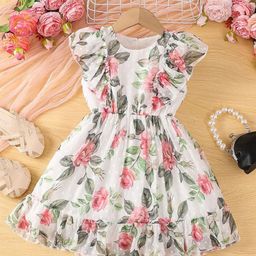 BAESD Girls Floral Print Ruffled Georgette Fit & Flare Dress-58