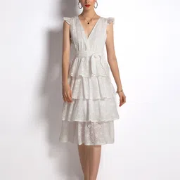 JC Collection White Layered Schiffli Fit & Flare Dress-image-42