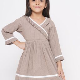 Little Bansi Girls Striped Gathered Cotton Fit & Flare Dress-57