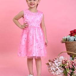 SAKA DESIGNS Girls Self Design Shimmery Textured Tie-ups A-line Dress-image-55