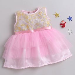 MANY FROCKS & Girls Floral Self Design Net Fit & Flare Dress-image-50