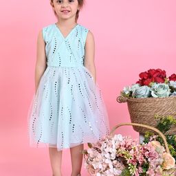 SAKA DESIGNS Girls Shimmery Texture Tie-ups A-line Dress-image-54
