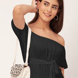 Moomaya Off Shoulder Fit and Flare Mini Gathered Dress-57