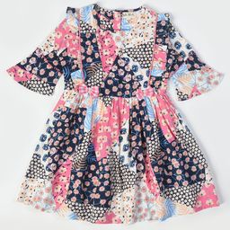 Bella Moda Girls Floral Printed Bell Sleeves Pure Cotton Fit & Flare Dress-image-66