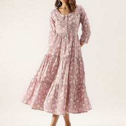 KALINI Floral Printed Peter Pan Collar Tiered Fit & Flare Midi Ethnic Dress-image-10