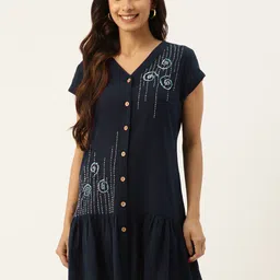 SANSKRUTIHOMES Embroidered Cotton V-Neck A-Line Ethnic Dresses-26