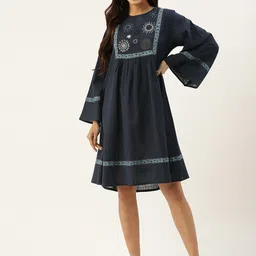 SANSKRUTIHOMES Embroidered Cotton Flared Sleeves Fit & Flared Knee-Length Ethnic Dress-picture-35