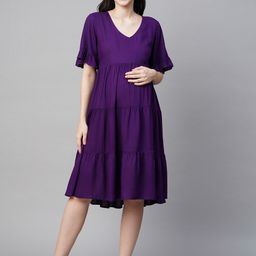 MomToBe Bell Sleeves Maternity Tiered Fit & Flare Sustainable Dress-image-44