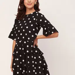 Moomaya Polka Dot Print Bell Sleeve Drop Waist Dress-20