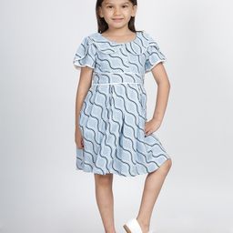 IDAA Girls Abstract Print Peter Pan Collar Fit & Flare Dress-image-56